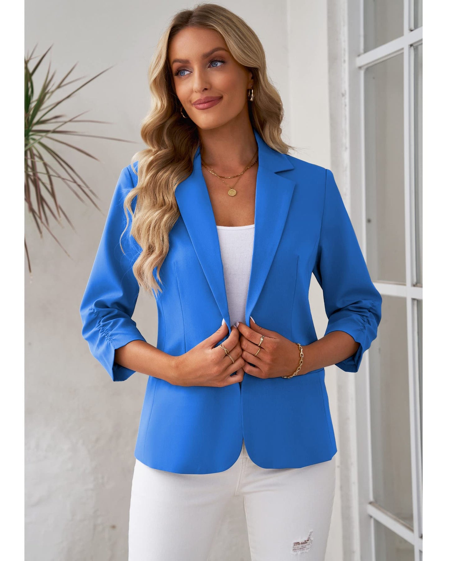 LookbookStore Blazer für Damen Anzugjacken Eleganter Blazer mit 3/4-Ärmeln Business-Casual-Outfits für die Arbeit