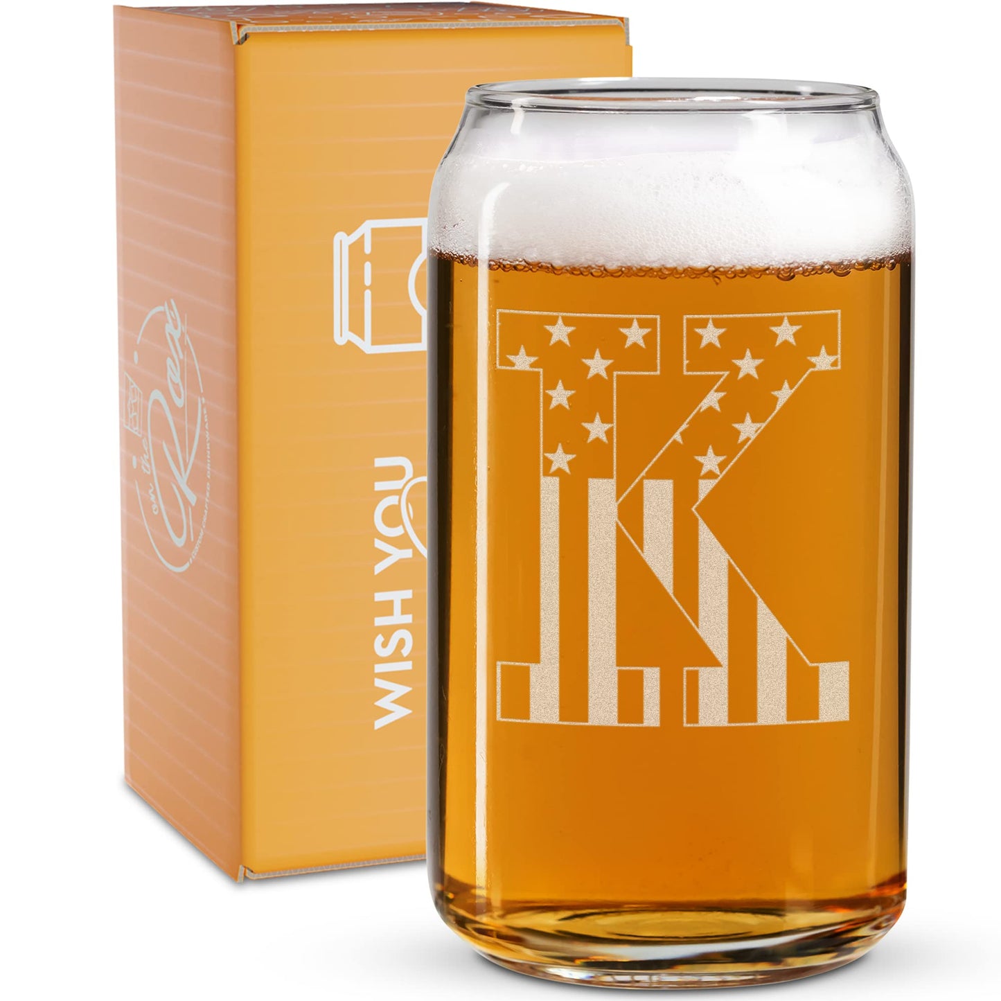 Verres à bière monogrammés pour hommes (AZ) 16 oz - Cadeaux de bière gravés pour hommes Frère Fils Papa Voisin - Cadeaux de Noël uniques pour lui - Chopes à bière personnalisées (J) 