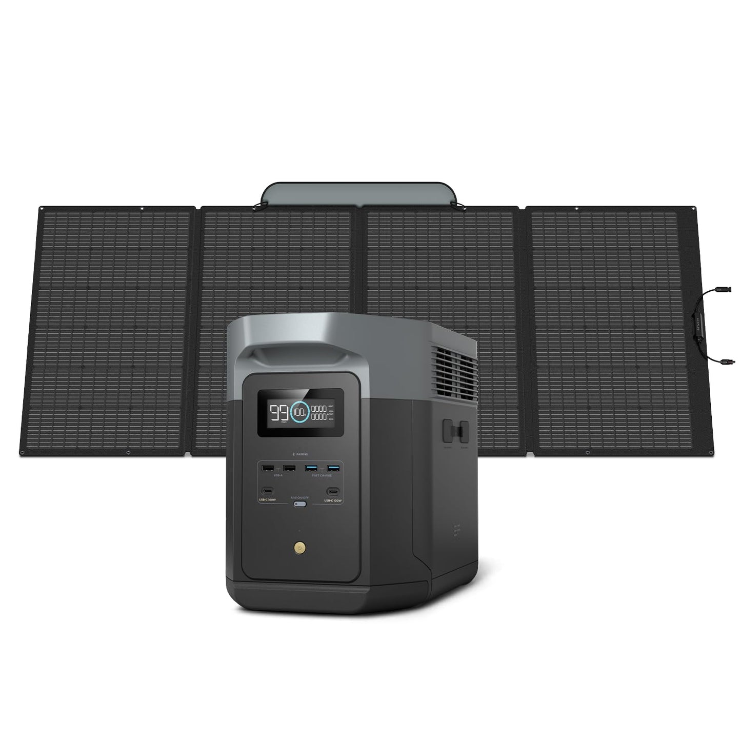 EF ECOFLOW Solargenerator DELTA 2 Max 2048Wh mit 400W Solarpanel, LFP-Akku, tragbares Kraftwerk, bis zu 3400W AC-Ausgang, schnelles Aufladen 0-80% in 43 Min, solarbetriebener Generator für Camping, Wohnmobil 