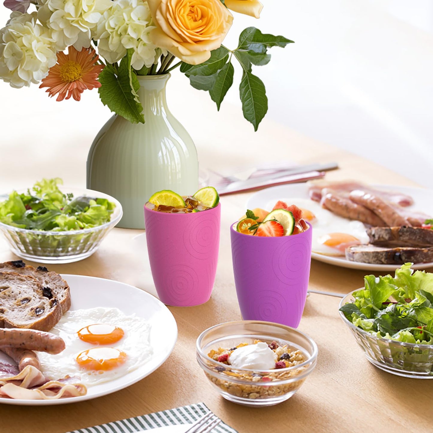 Homienly Wheat Straw Cups – Reusable, Unbreakable, Tumblers, Stackable & Dishwasher Safe
