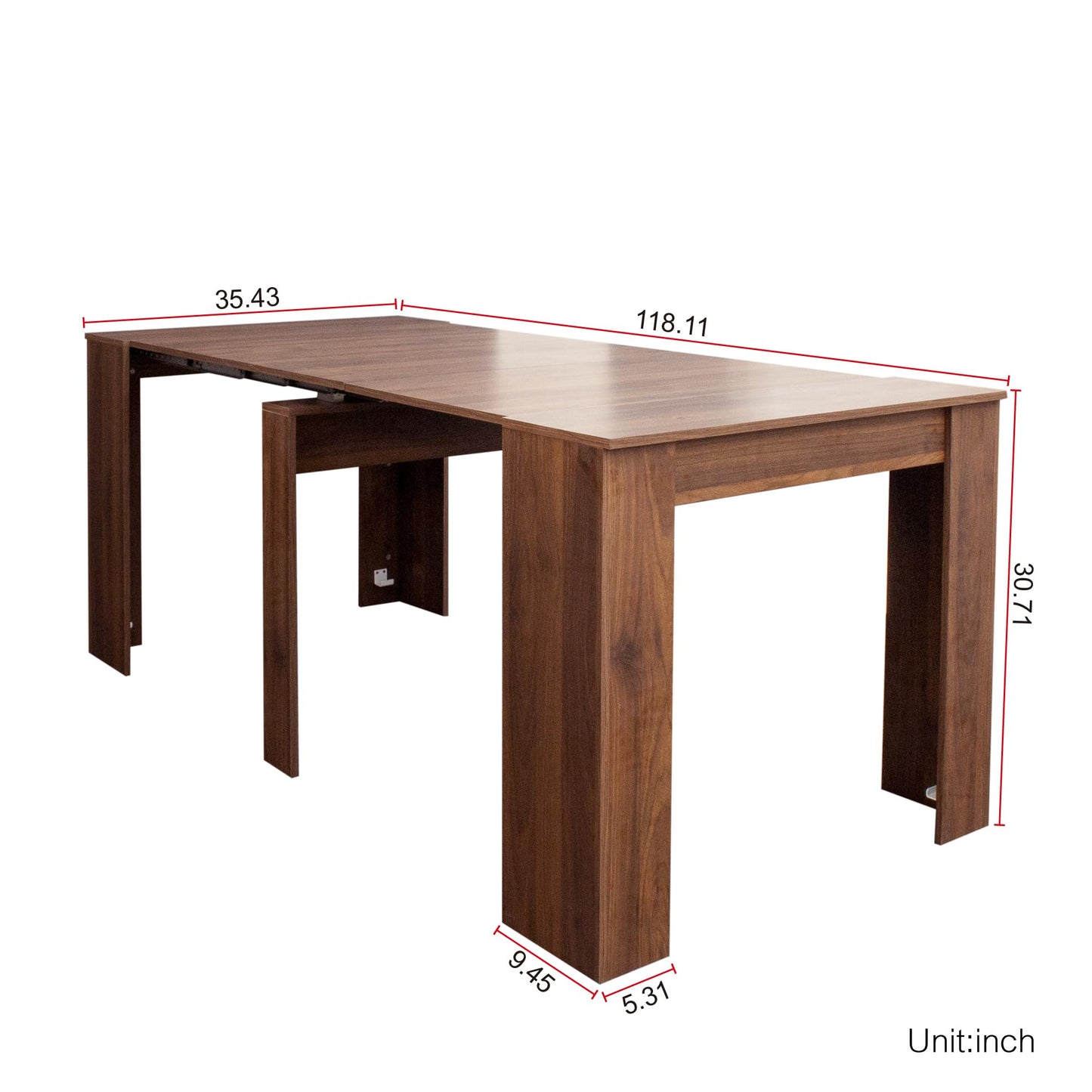 20"-118" Extendable Dining Table for 2-12 People, Modern Transformer Table, Space-Saving Extra Long Folding Dining Table, Multifunctional Conference Meeting Table, Walnut