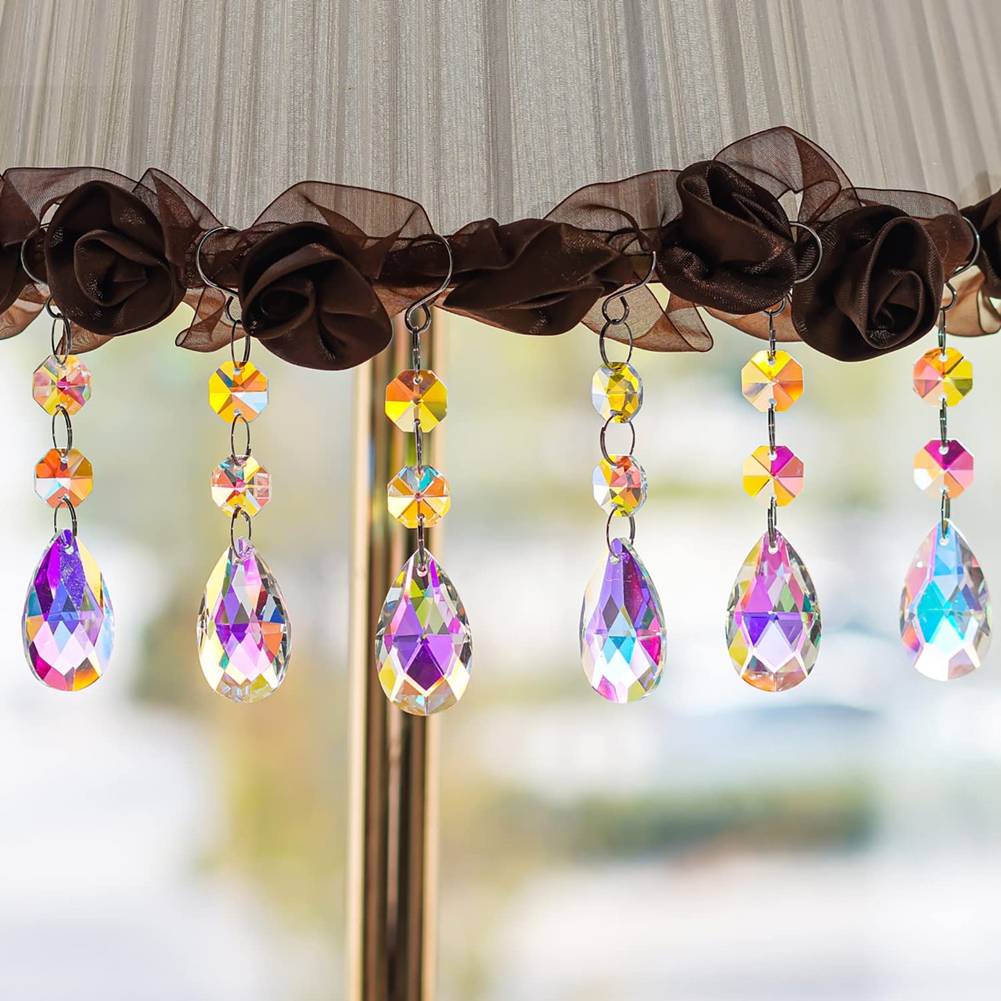 20pcs 38mm Suncatcher Teardrop Chandelier Prisms Crystal Pendants,Colorful Teardrop Crystals for Chandeliers,Glass Prisms Sun Catcher for Chandeliers with Hooks