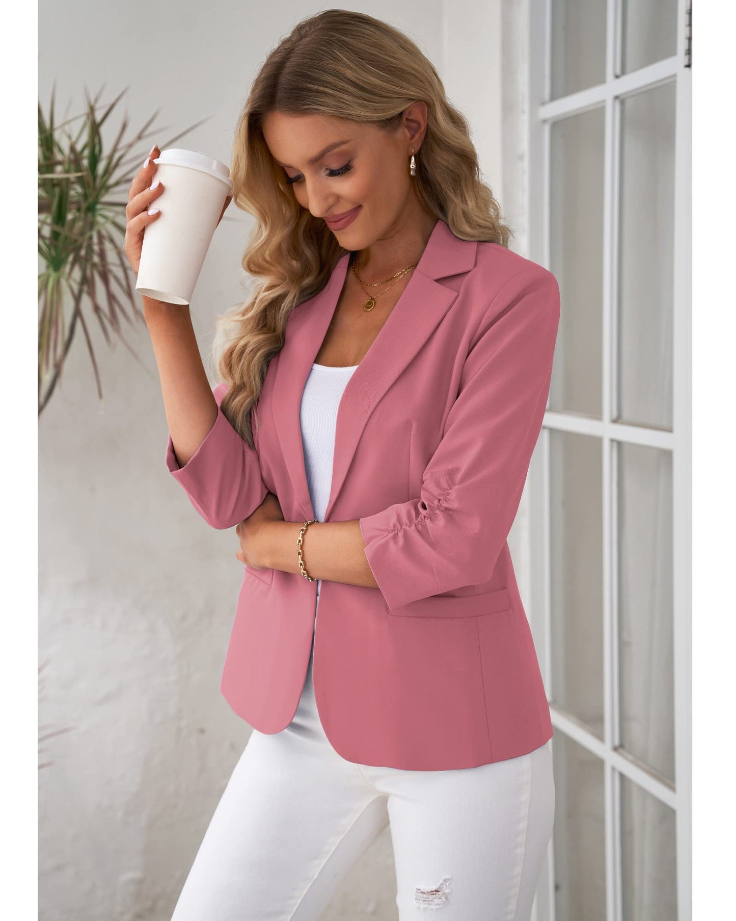 LookbookStore Blazer für Damen Anzugjacken Eleganter Blazer mit 3/4-Ärmeln Business-Casual-Outfits für die Arbeit