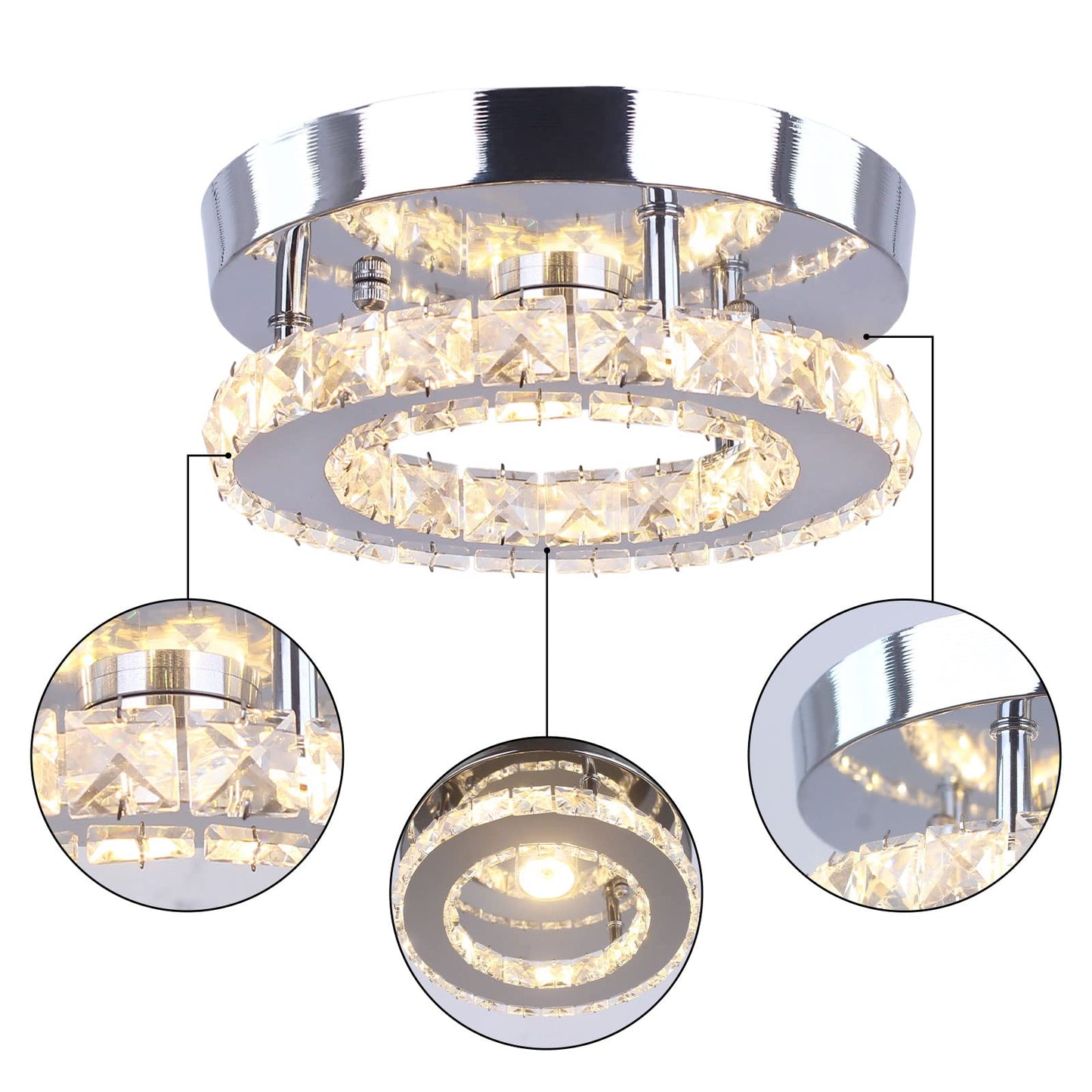 Dimmable Mini Crystal Chandeliers Modern Flush Mount Ceiling Light Fixture Round LED Crystal Chandelier Hallway Light Bedroom Bathroom Kitchen Office