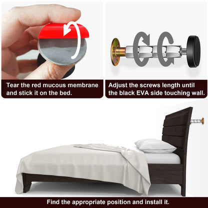 Krisler Adjustable Bed Frame Anti-Shake Tool – 4-Pack Threaded Headboard Stoppers (27–114mm)