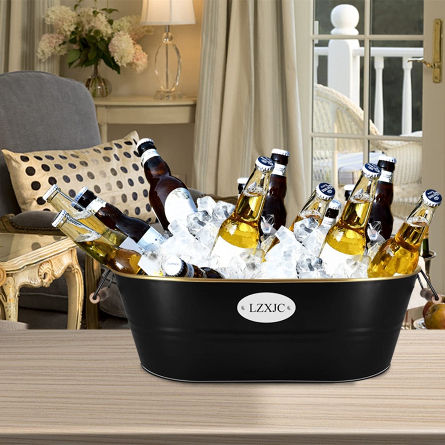 9 Gallons Gold Large Ice Bucket,Ice Bucket for Cocktail Bar,Ice Buckets for Parties,Galvanized Tub,Large Beverage Tub for Home Kitchen Outdoor