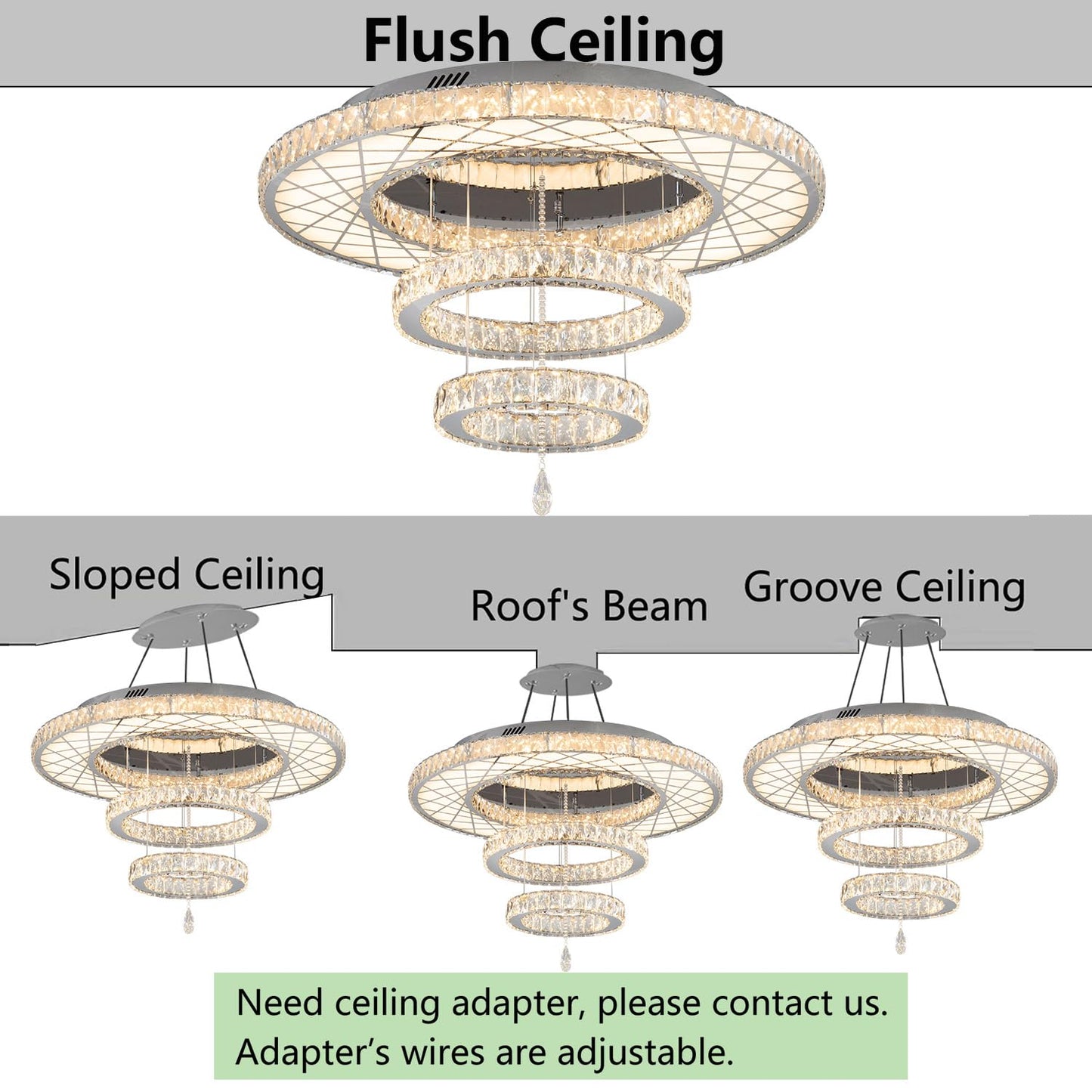 Modern Flush Ceiling Chandelier Bedroom Light Fixtures Crystal Flat Sloping Ceiling Lights for Hallway Kitchen Dining Room Dimmable Light with Remote Gold