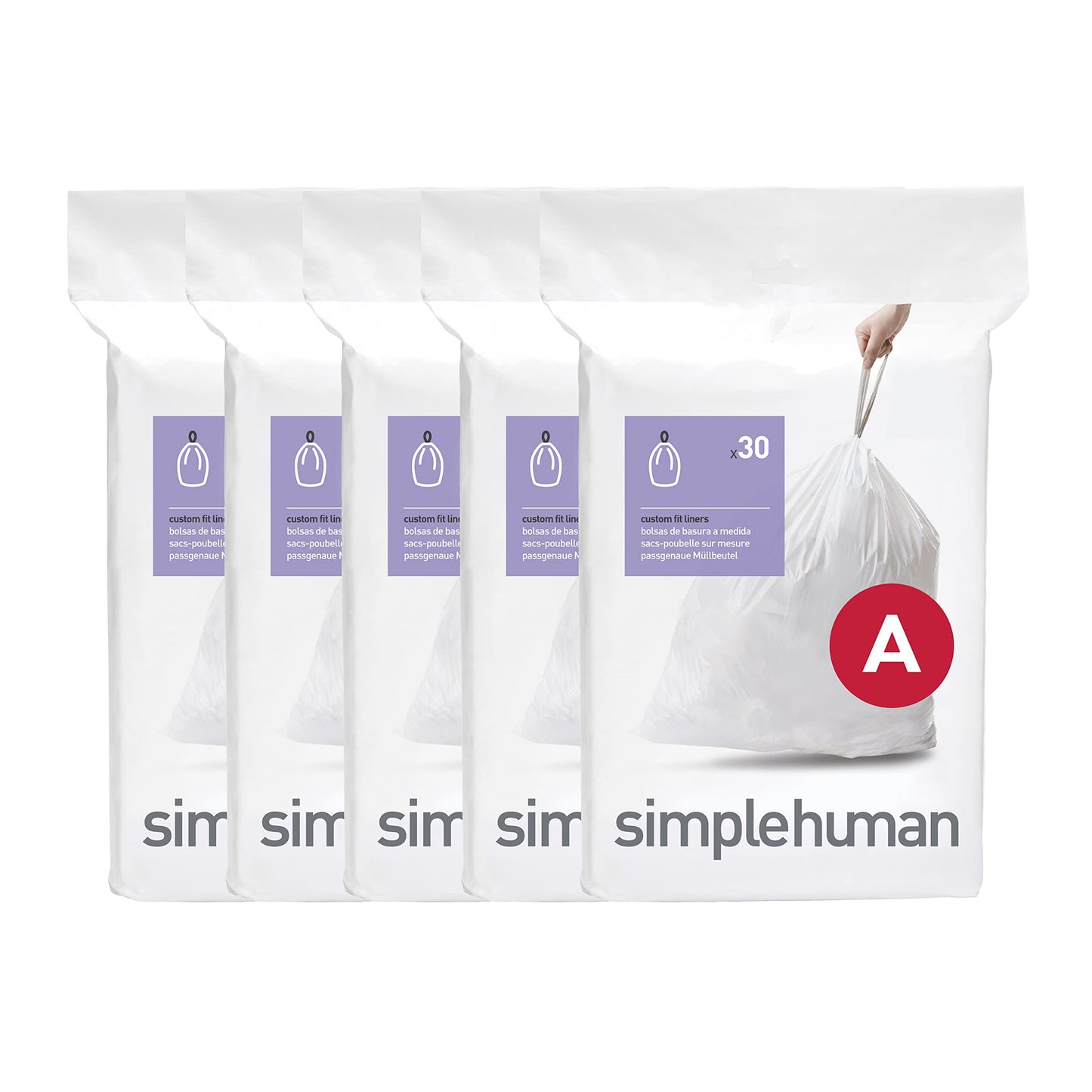 simplehuman Code H 60 Count, Genuine Custom Fit Liners, Drawstring Trash Bags in Dispenser Packs, 30-35 Liter / 8-9.2 Gallon, White