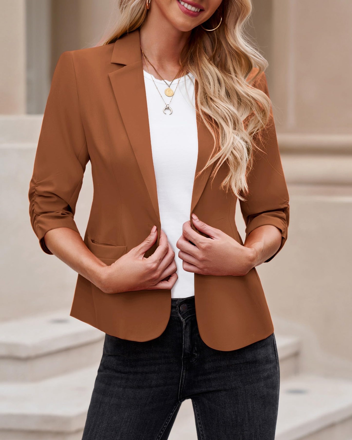 LookbookStore Blazer für Damen Anzugjacken Eleganter Blazer mit 3/4-Ärmeln Business-Casual-Outfits für die Arbeit