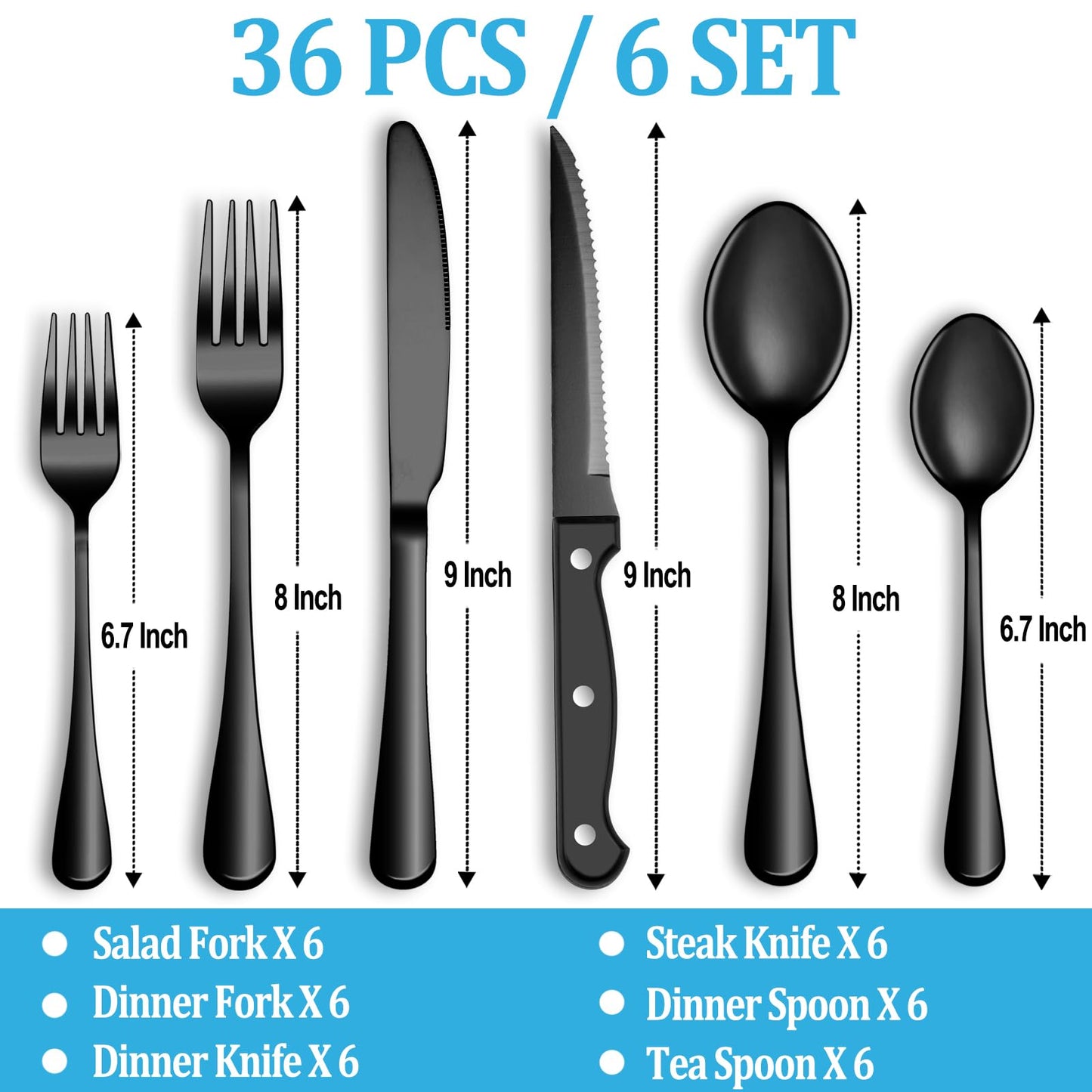 24 Pcs Silverware Set with Steak Knives Service for 4,Stainless Steel Flatware Set,Mirror Polished Cutlery Utensil Set,Home Kitchen Eating Tableware Set,Include Fork Knife Spoon Set,Dishwasher Safe