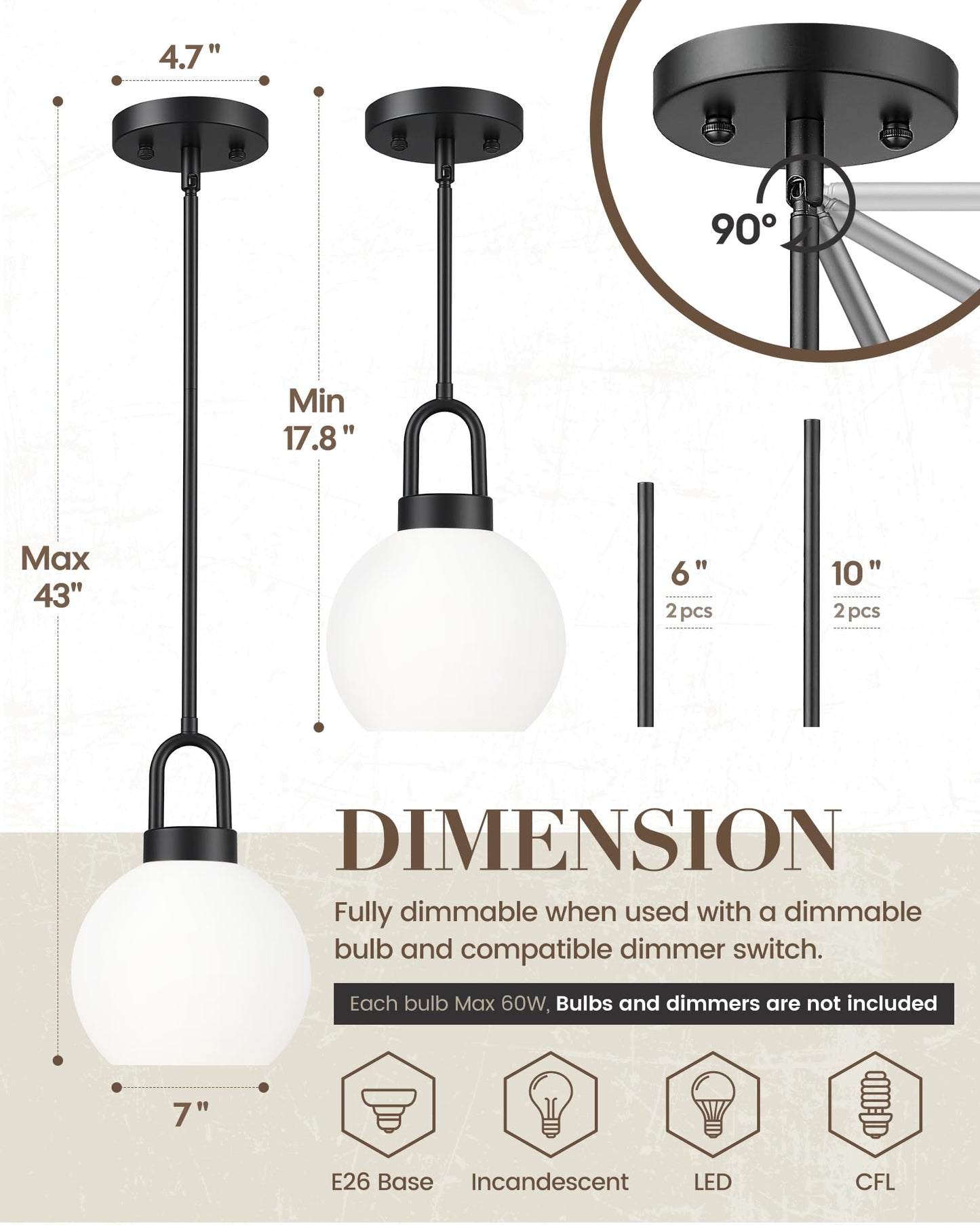 Suspension TENGXIN 7 pouces pour îlot de cuisine – Finition or brossé avec abat-jour en verre laiteux, style ferme élégant, parfait pour la salle à manger ou la chambre, TXPLBG15-MG 