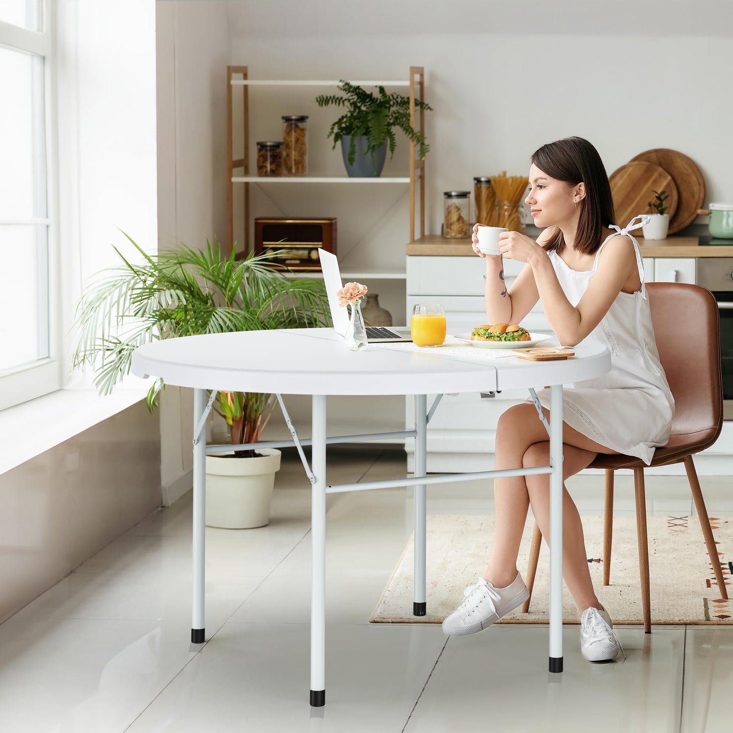 YITAHOME Table de pique-nique d'extérieur de 1,8 m avec plateau en bois, cadre en acier robuste et ouverture pour parapluie, table de pique-nique robuste idéale pour la cour, le patio, les rassemblements sur la pelouse, marron clair 