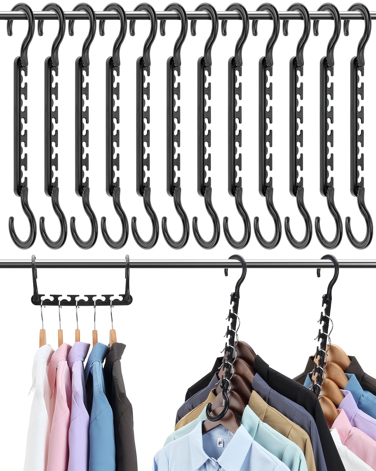 AMKUFO Hangers-Space-Saving-12 Pack - Closet-Organizers-and-Storage for Dorm-Room, Hanger-Organizer-Space-Saver-Hangers-for-Closet-Ogranization, Dorm-Room-Essentials-for-College-Students-Girls