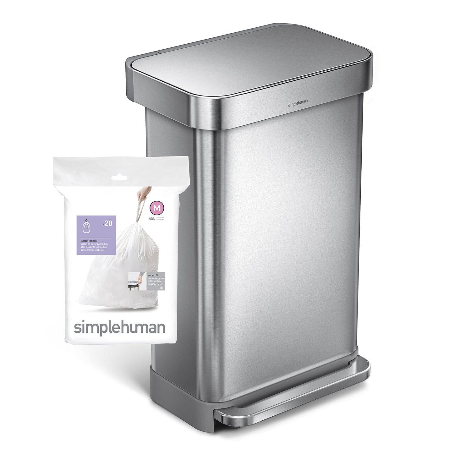simplehuman Code H 60 Count, Genuine Custom Fit Liners, Drawstring Trash Bags in Dispenser Packs, 30-35 Liter / 8-9.2 Gallon, White