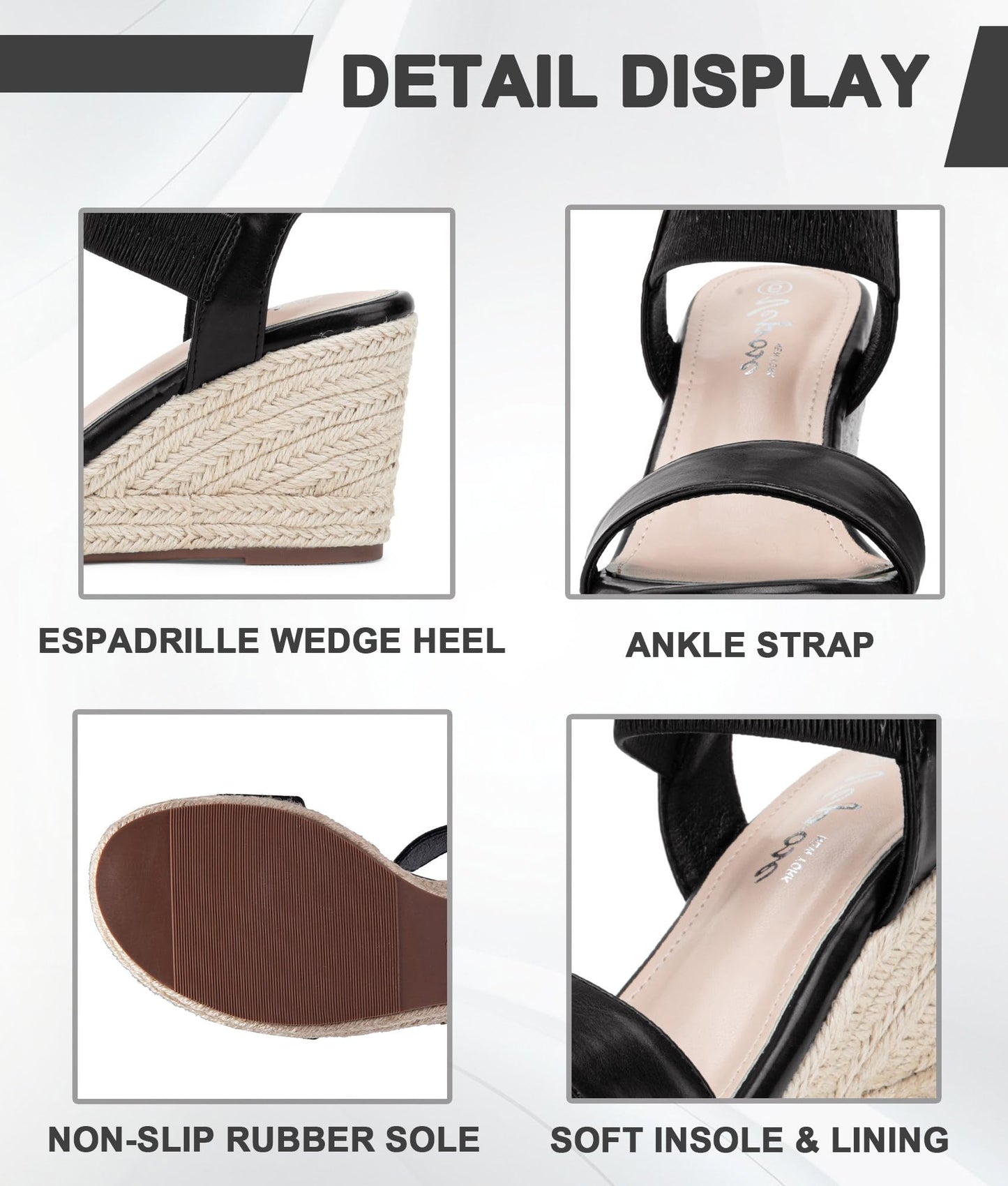 Vepose Women's 881 Wedge Sandals Elastic Ankle Strap Espadrilles Platform Open Toe High Heel Stretch Textile Bridal Shoes