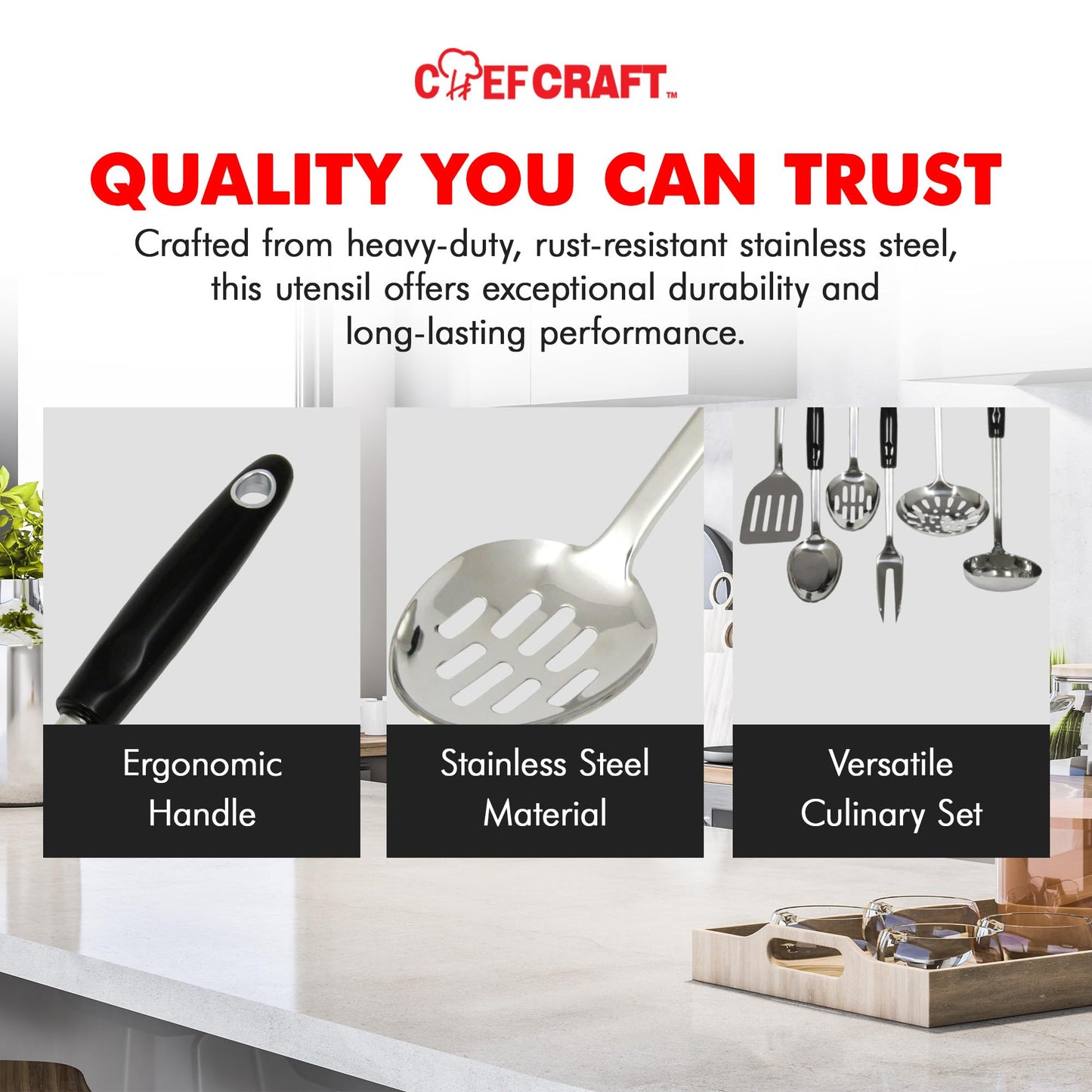 Ensemble d'ustensiles et d'outils de cuisine robustes Chef Craft, 6 pièces, acier inoxydable 