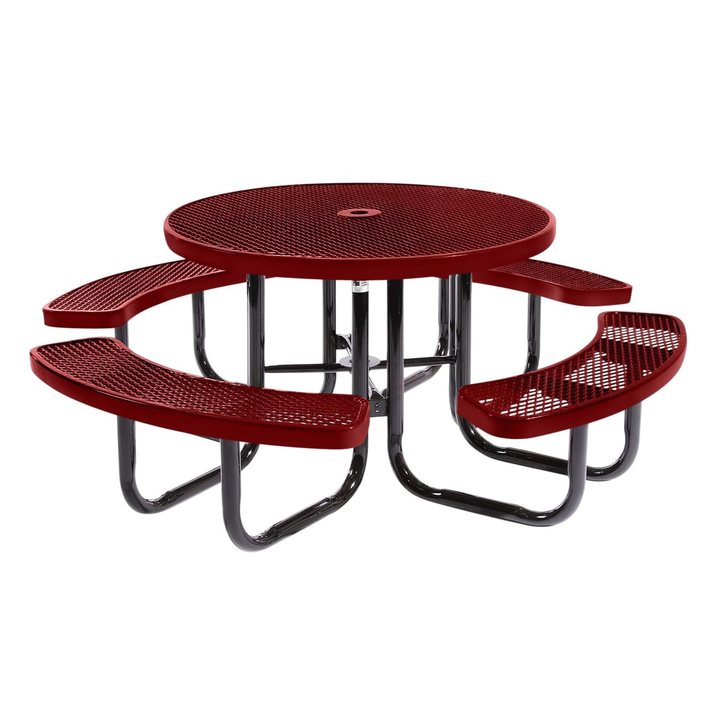 Table de pique-nique d'extérieur portable et robuste avec trou pour parasol, mobilier d'extérieur en métal déployé de qualité commerciale, fabriqué en Amérique (plateau rond de 46 po, bleu clair) 