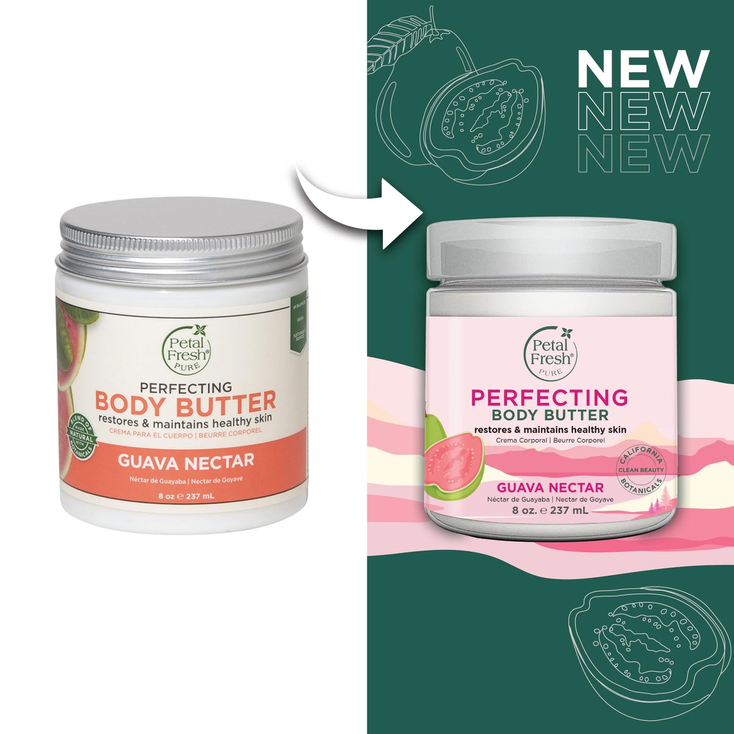 Petal Fresh Pure Perfecting Guava Nectar Body Butter, Organic Coconut Oil, Argan Oil, Shea Butter, Promotes Healthy Skin, Vegan and Cruelty Free, 8 oz (Guava Nectar)