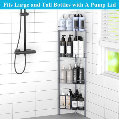 4 Tier Floor Standing Corner Shower Caddy Organizer Shelf with Hooks