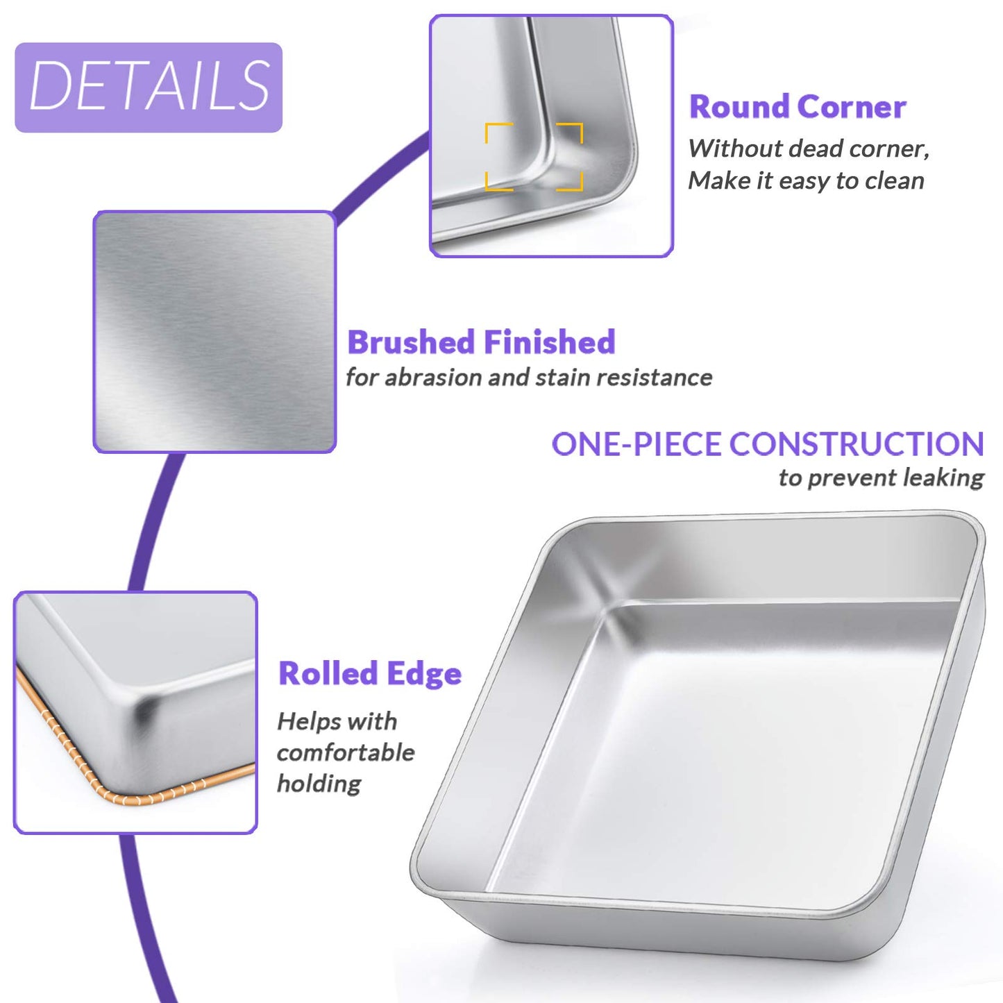 E-far Stainless Steel Baking Pan Set, 6-Piece Metal Bakeware Sets Include Cookie Sheet, Round Square Rectangle Cake Pans, Non-toxic & Dishwasher Safe