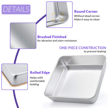 E-far Stainless Steel Baking Pan Set, 6-Piece Metal Bakeware Sets Include Cookie Sheet, Round Square Rectangle Cake Pans, Non-toxic & Dishwasher Safe