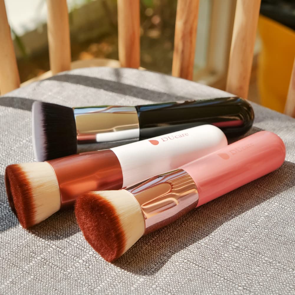 DUcare Selbstbräunerpinsel, Kabuki-Grundierungspinsel für flüssiges Make-up, flache Oberseite, professioneller Stick, zum Polieren und Verblenden von Mineralpuder, großer Make-up-Gesichtspinsel, Schwarz 