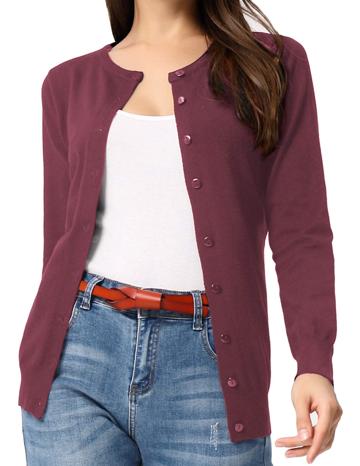 GRACE KARIN Cardigan en tricot à manches longues et col ras du cou pour femme