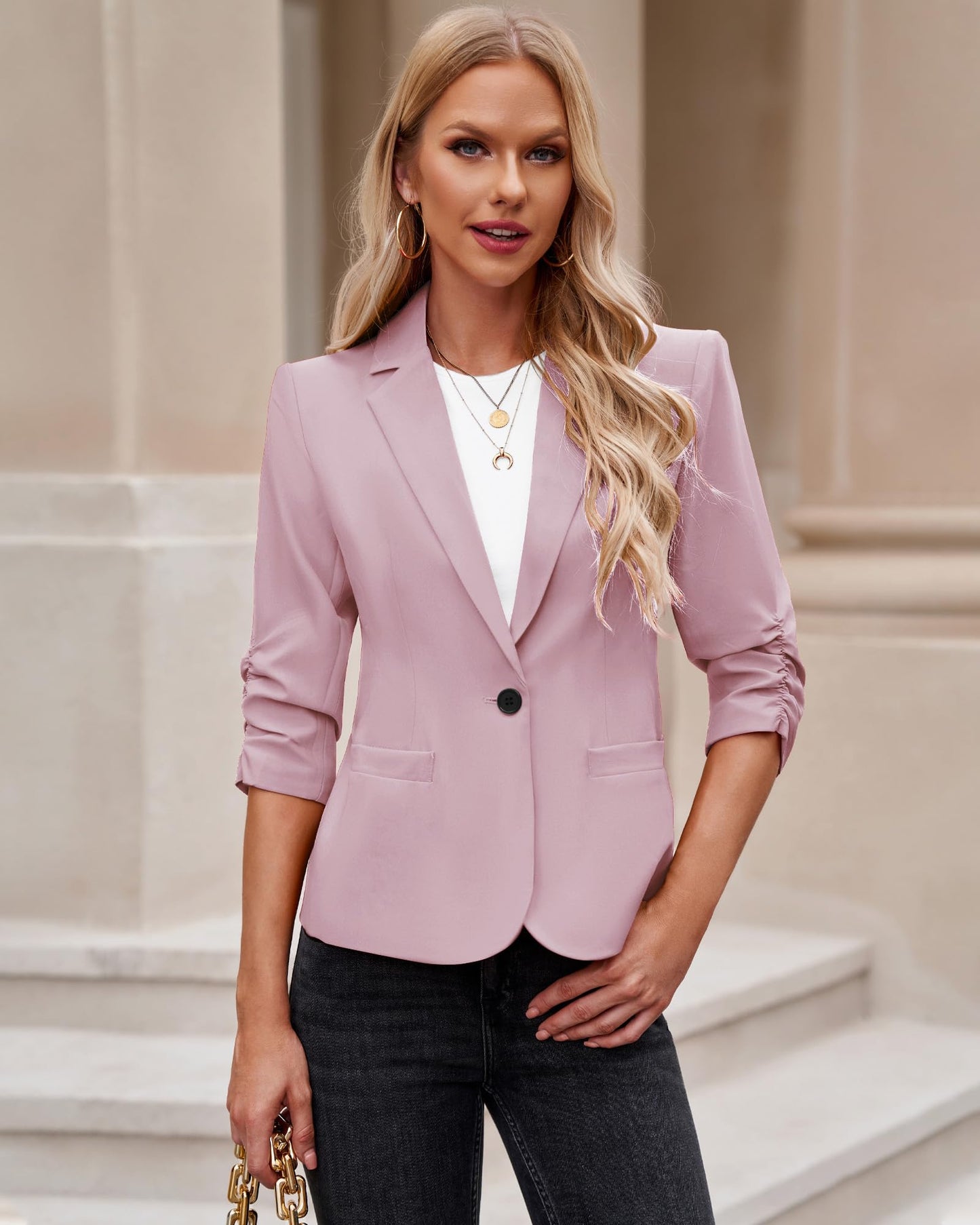 LookbookStore Blazer für Damen Anzugjacken Eleganter Blazer mit 3/4-Ärmeln Business-Casual-Outfits für die Arbeit