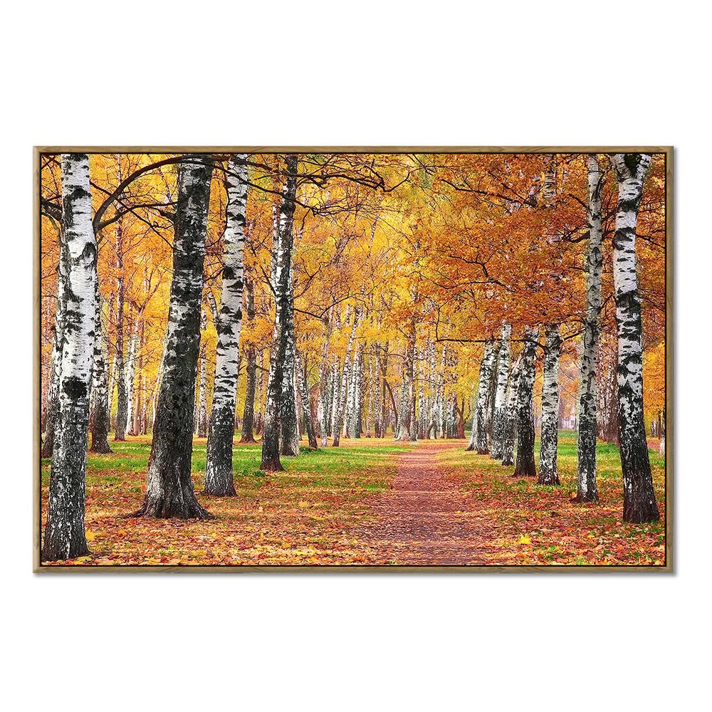 UTOP-art Pink Flower Picture Wall Art: Forest Tree Path Artwork Landscape Painting on Wrapped Canvas for Living Room (36'' x 24'' x 1 Panel)