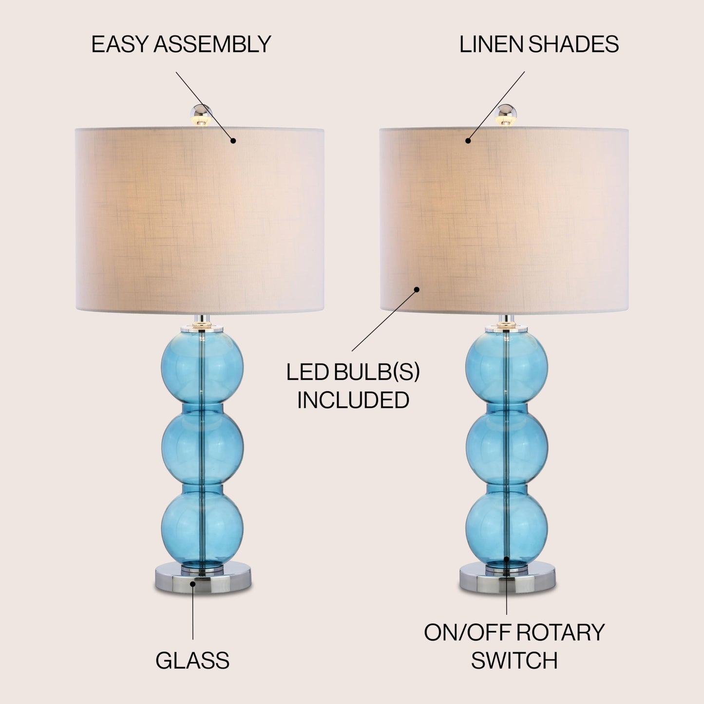 JONATHAN Y JYL1070D-SET2 Lot de 2 lampes de table Bella 27" Lampe de table à LED à triple sphère en verre Lampe de chevet contemporaine pour chambre à coucher, salon, bureau, bibliothèque universitaire, transparente/chromée 