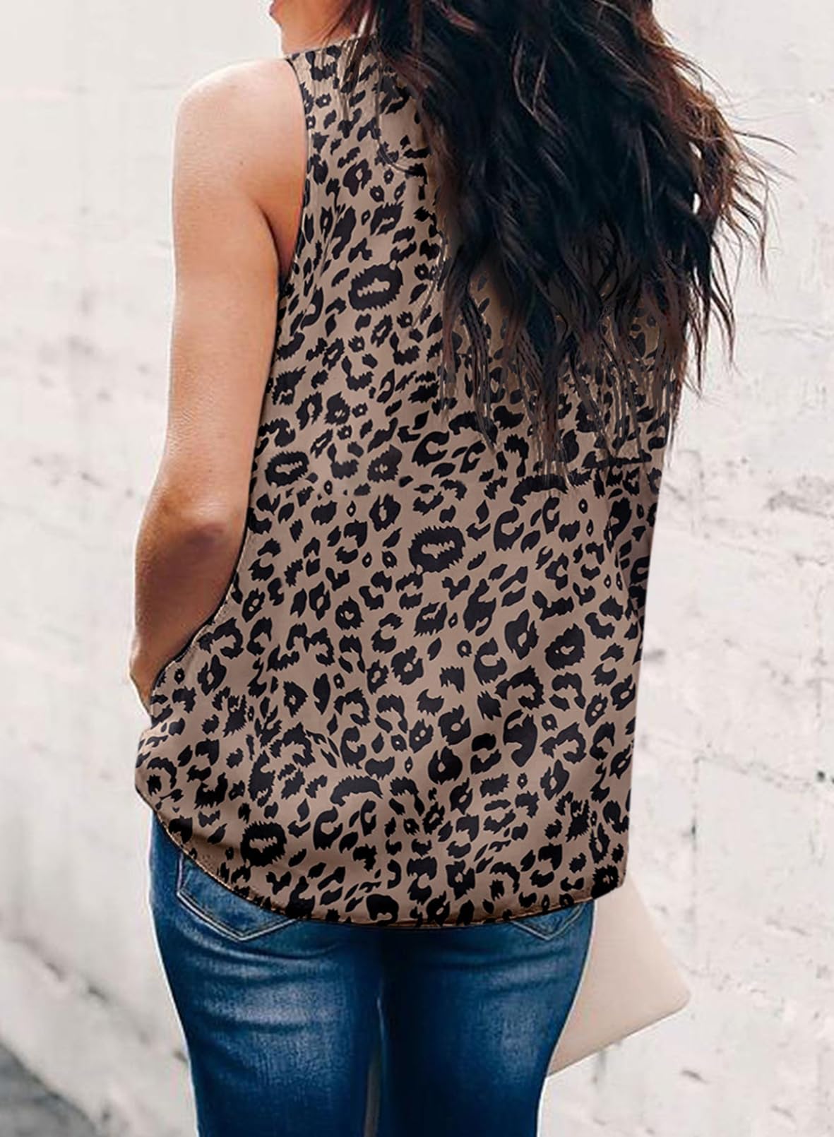 Dokotoo Womens Casual Sleeveless Shirts Halter Neck Leopard Print Tank Top and Blouses