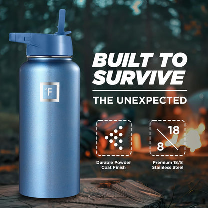 IRON °FLASK 32 oz Stainless Steel Water Bottle – Vacuum Insulated, Leak-Proof, BPA-Free, with 3 Lids (Straw Included)