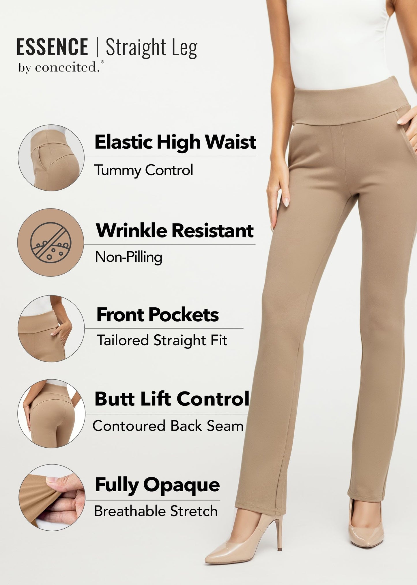 Conceited Dress Pants Women - Stretchy - Tummy Control - All Day Comfort Wear to Work - Womens Pants in Regular and Plus Size