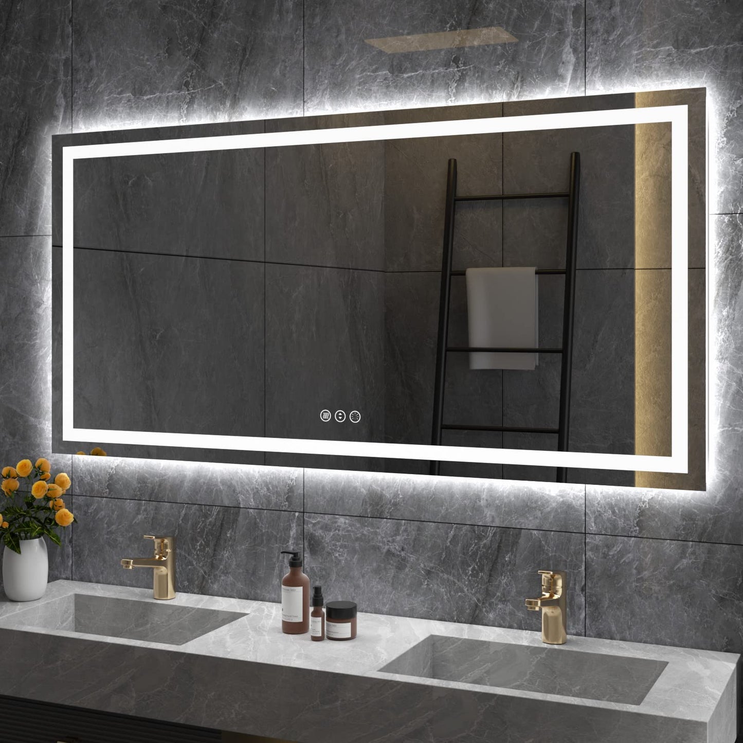 Amorho 20"x 28" LED Bathroom Mirror with Black Frame, Front Light and Backlit(Controlled Separately), Stepless Dimmable, Anti-Fog, Shatter-Proof, 3 Colors, Memory