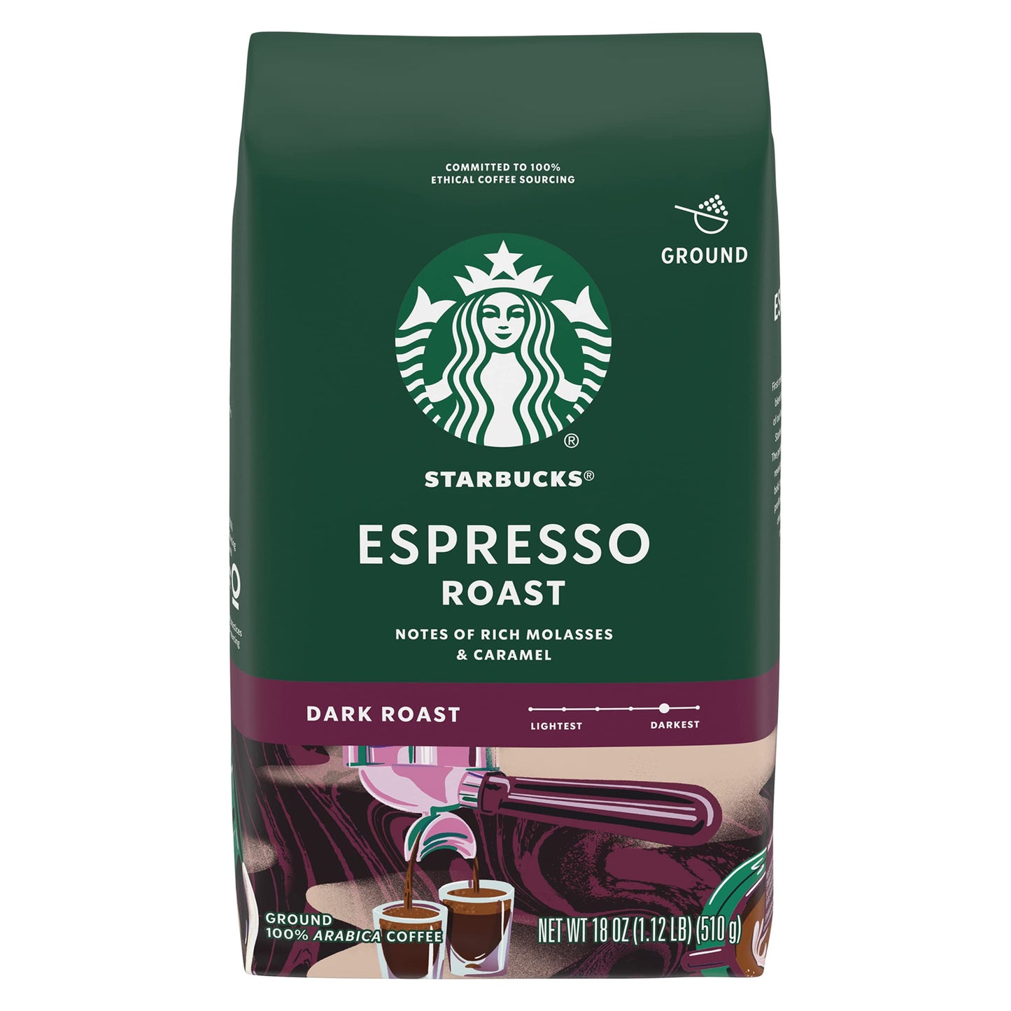 Café moulu Starbucks, café torréfié foncé, torréfaction française, 100 % arabica, 1 sac (28 oz) 