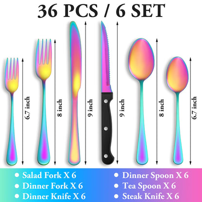 24-Piece Silverware Set with Steak Knives – Stainless Steel Flatware for 4