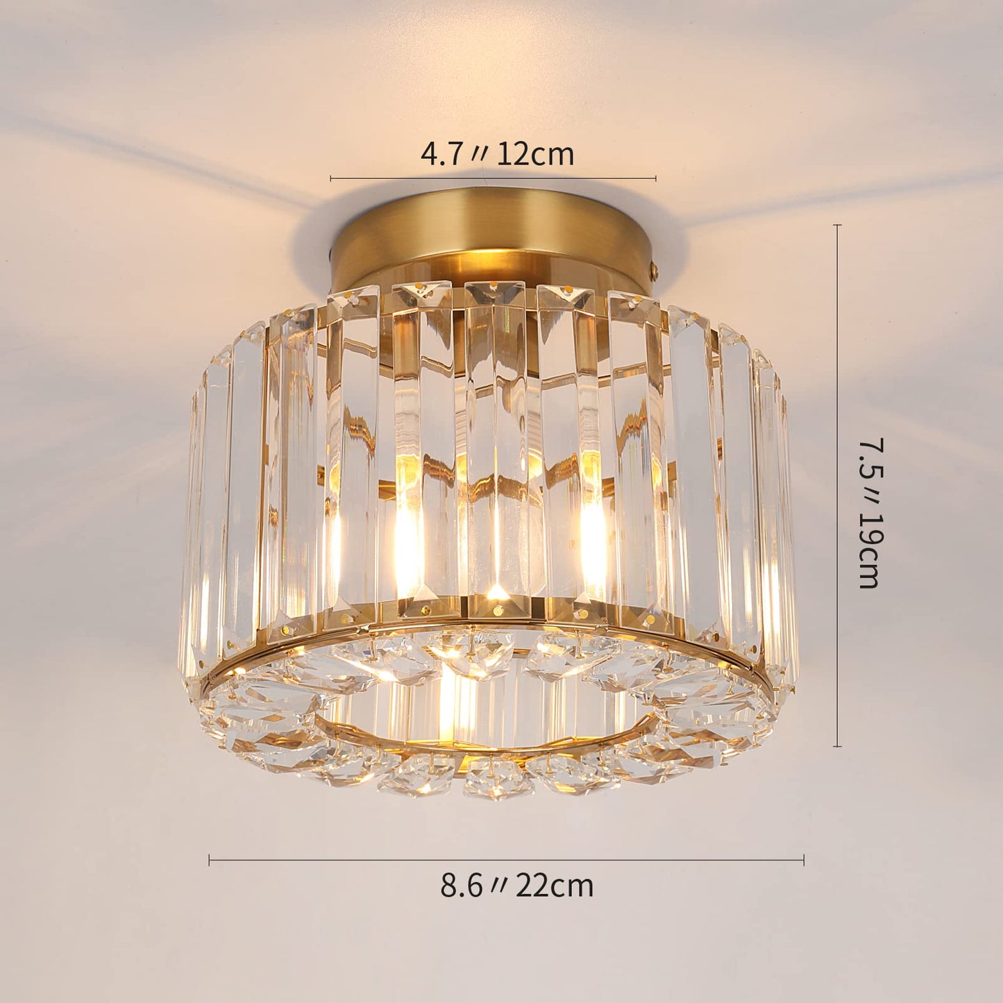 Crystal Ceiling Light Modern Semi Flush Mounted Ceiling Light Fixture Brass Ceiling Chandelier Hallway Light Ceiling Light for Dinning Room,Foyer Living Room Bedroom,Entryway Gold