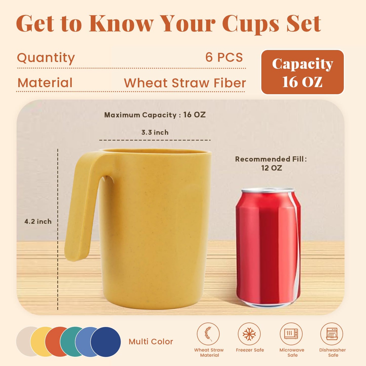Homienly Wheat Straw Cups – Reusable, Unbreakable, Tumblers, Stackable & Dishwasher Safe