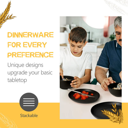 Teivio 16-Piece Wheat Straw Dinnerware Set – Grey | Plates, Bowls, Cups, Unbreakable, Service for 4