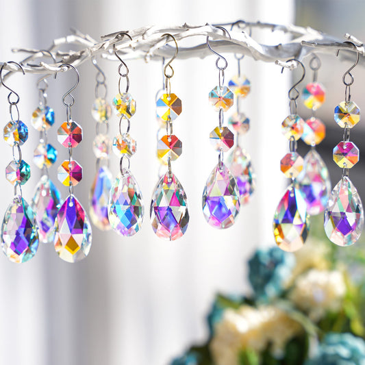 Lot de 20 pendentifs en cristal en forme de larme pour lustre, attrape-soleil en forme de larme, cristaux colorés pour lustres, prismes en verre pour lustres avec crochets, 38 mm 