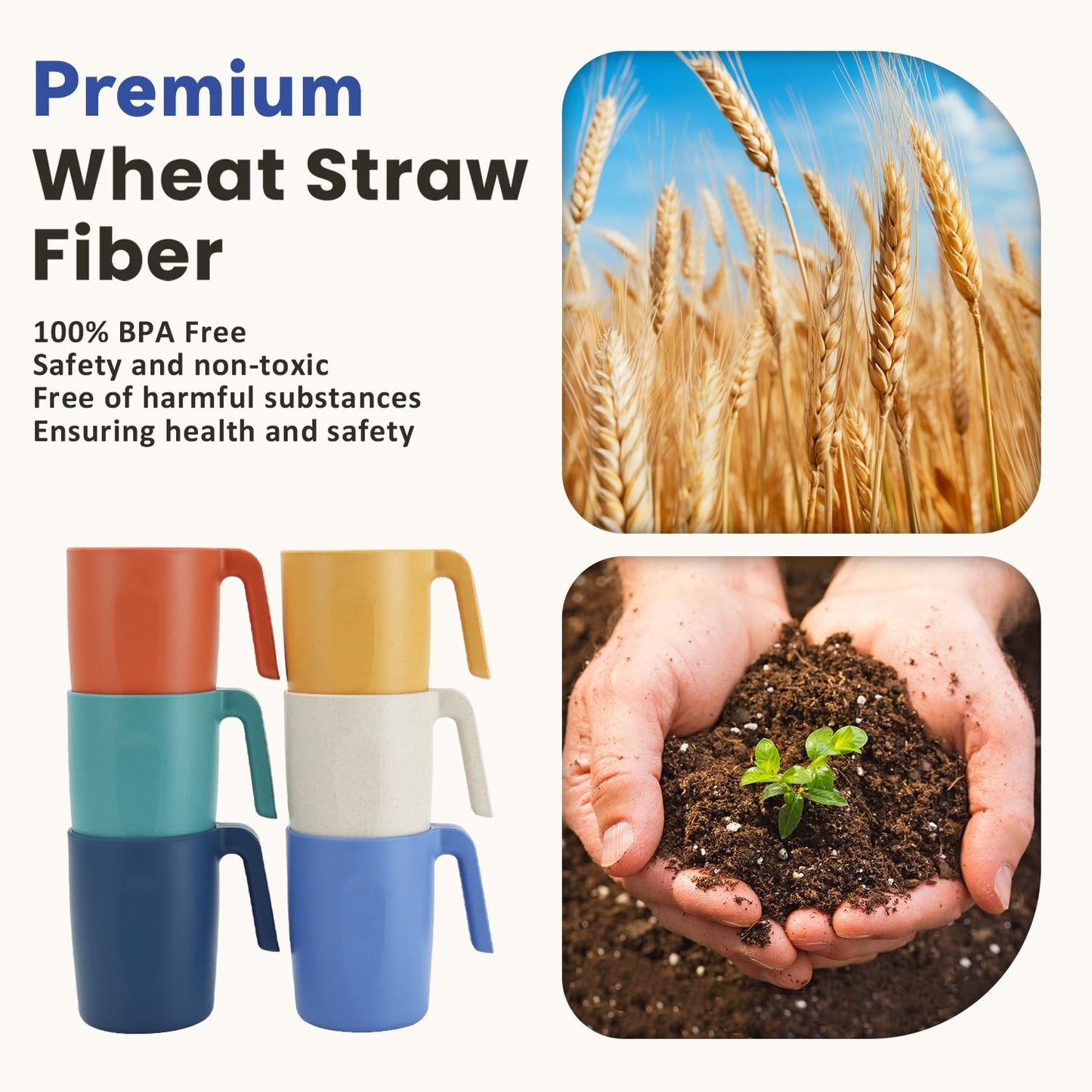 Homienly Wheat Straw Cups – Reusable, Unbreakable, Tumblers, Stackable & Dishwasher Safe