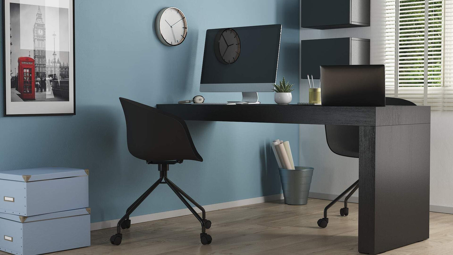 Mobili Fiver, Bureau Evolution 70,9 x 23,6 po, Frêne noir avec un pied, finition stratifiée, bureau moderne, bureau d'écriture et d'étude pour chambre à coucher, bureau, meubles italiens 