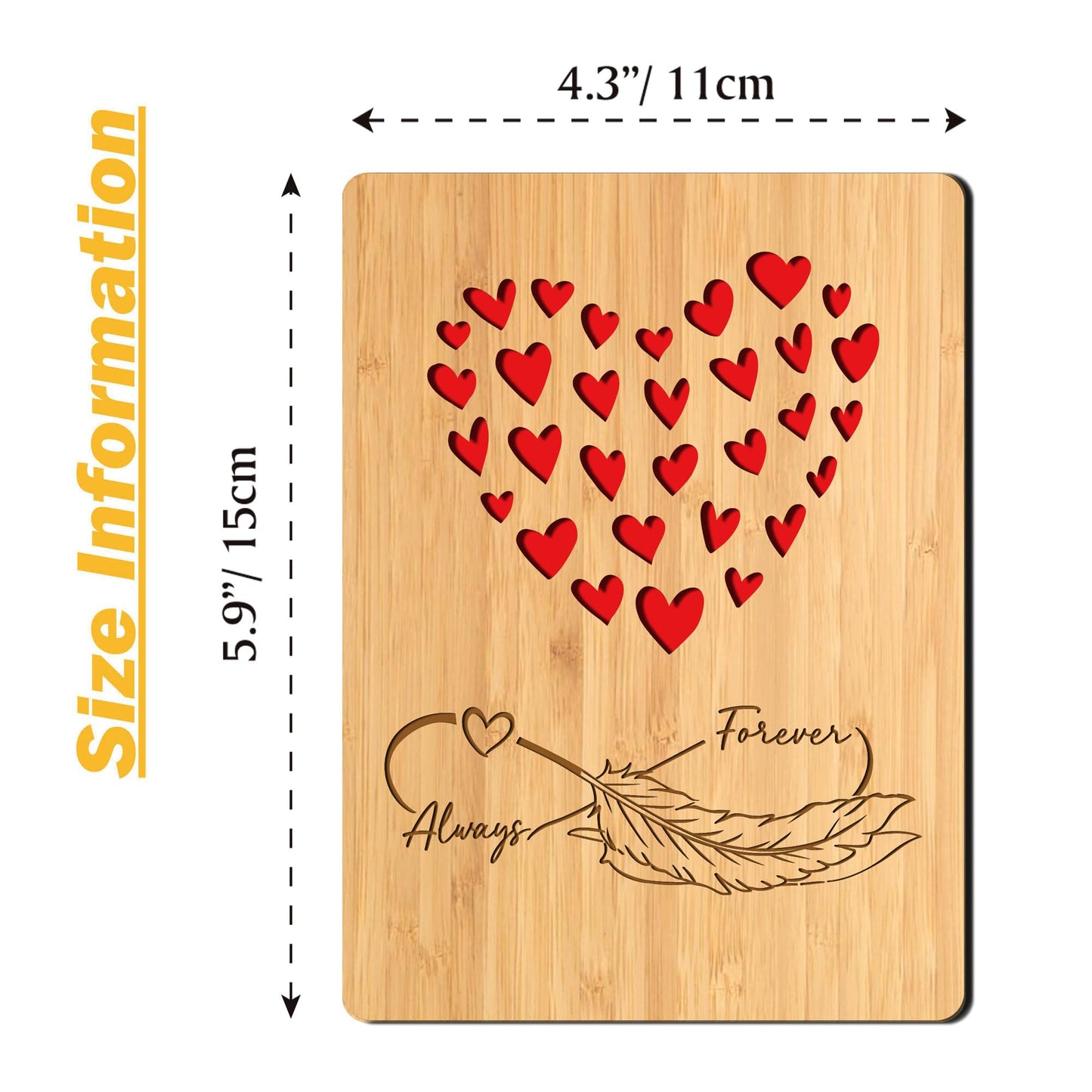 Cartes de vœux en bois de bambou faites à la main avec des cœurs Amour pour femme mari petite amie elle lui amis anniversaire mariage utilisation durable 