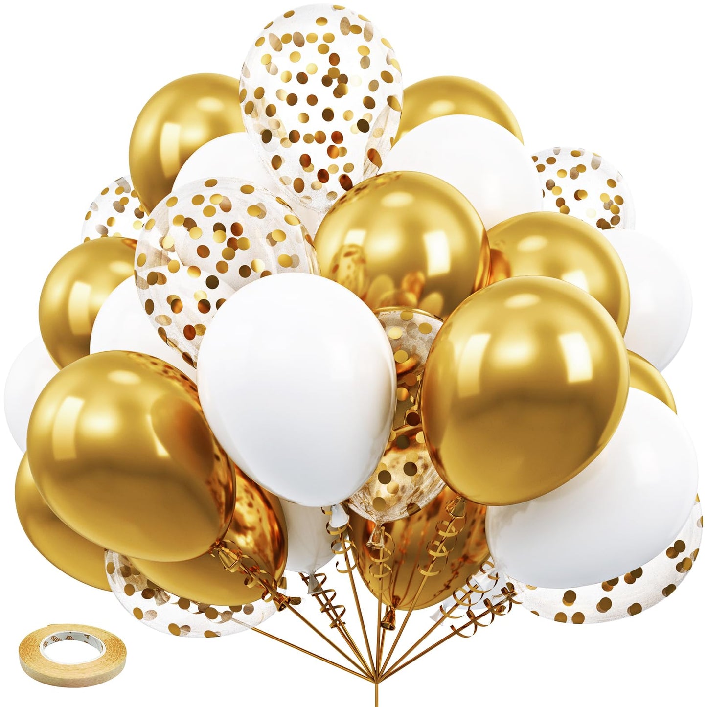 White and Gold Balloons 12 inch, 60pcs Gold and White Party Balloons with Gold Confetti Balloons for Wedding Baby Shower Birthday Bridal Shower Baptism Party Decoration