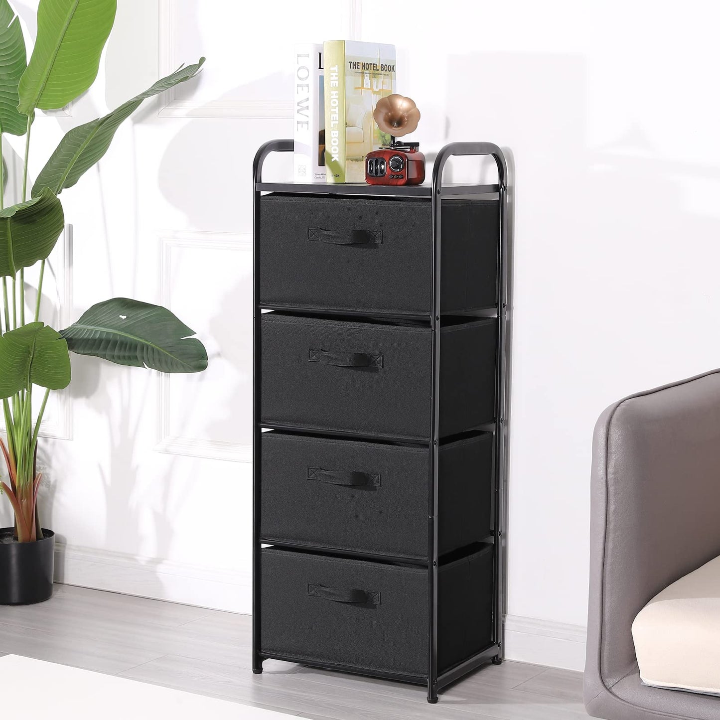 MAX Houser Dresser Storage with 3 Drawers, Fabric Dresser Tower, Vertical Storage Unit for Bedroom, Closet, Office, Black