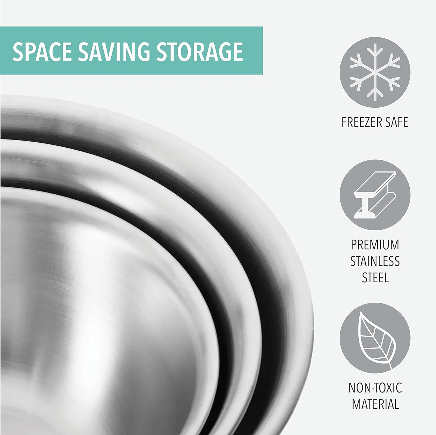Stainless Steel Mixing Bowls with Airtight Lids – Nesting Set for Cooking, Baking & Storage