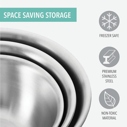 Stainless Steel Mixing Bowls with Airtight Lids – Nesting Set for Cooking, Baking & Storage