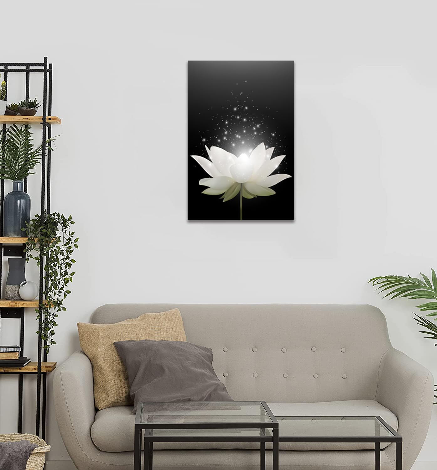 Impressions sur toile Art Lotus Floral Pictures Art mural pour décoration de bureau zen Affiche de méditation Peinture d'art moderne encadrée prête à accrocher (12x16 pouces) 