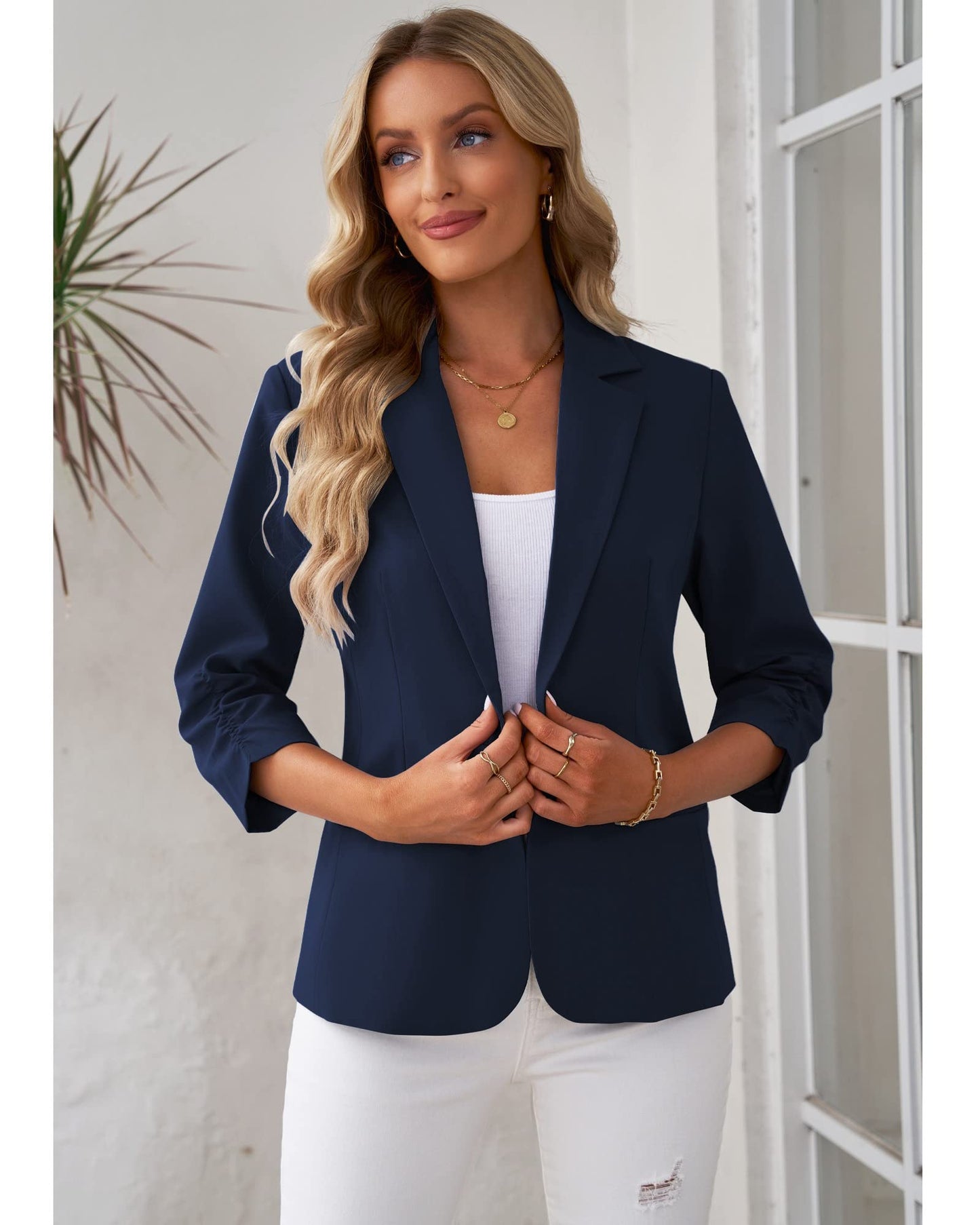 LookbookStore Blazer für Damen Anzugjacken Eleganter Blazer mit 3/4-Ärmeln Business-Casual-Outfits für die Arbeit