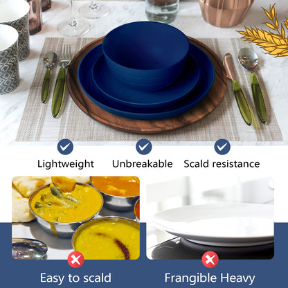 Teivio 16-Piece Wheat Straw Dinnerware Set – Grey | Plates, Bowls, Cups, Unbreakable, Service for 4
